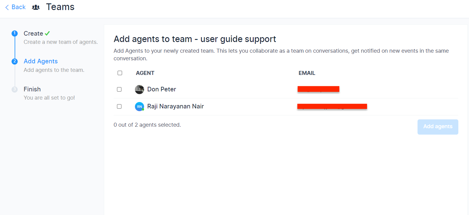 Add Agents to Teams Screen